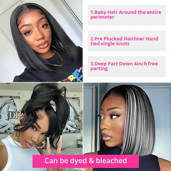 4X4 Bob Wig Straight Human  Hair Closure Wig 12 Inch