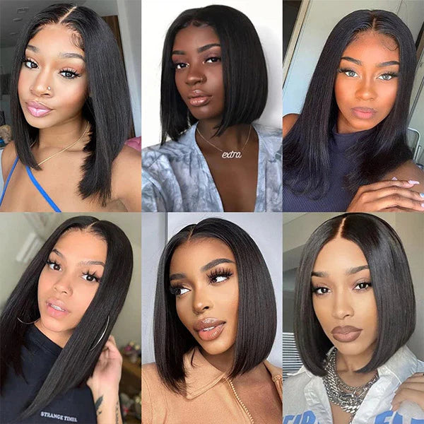 4X4 Bob Wig Straight Human  Hair Closure Wig 12 Inch